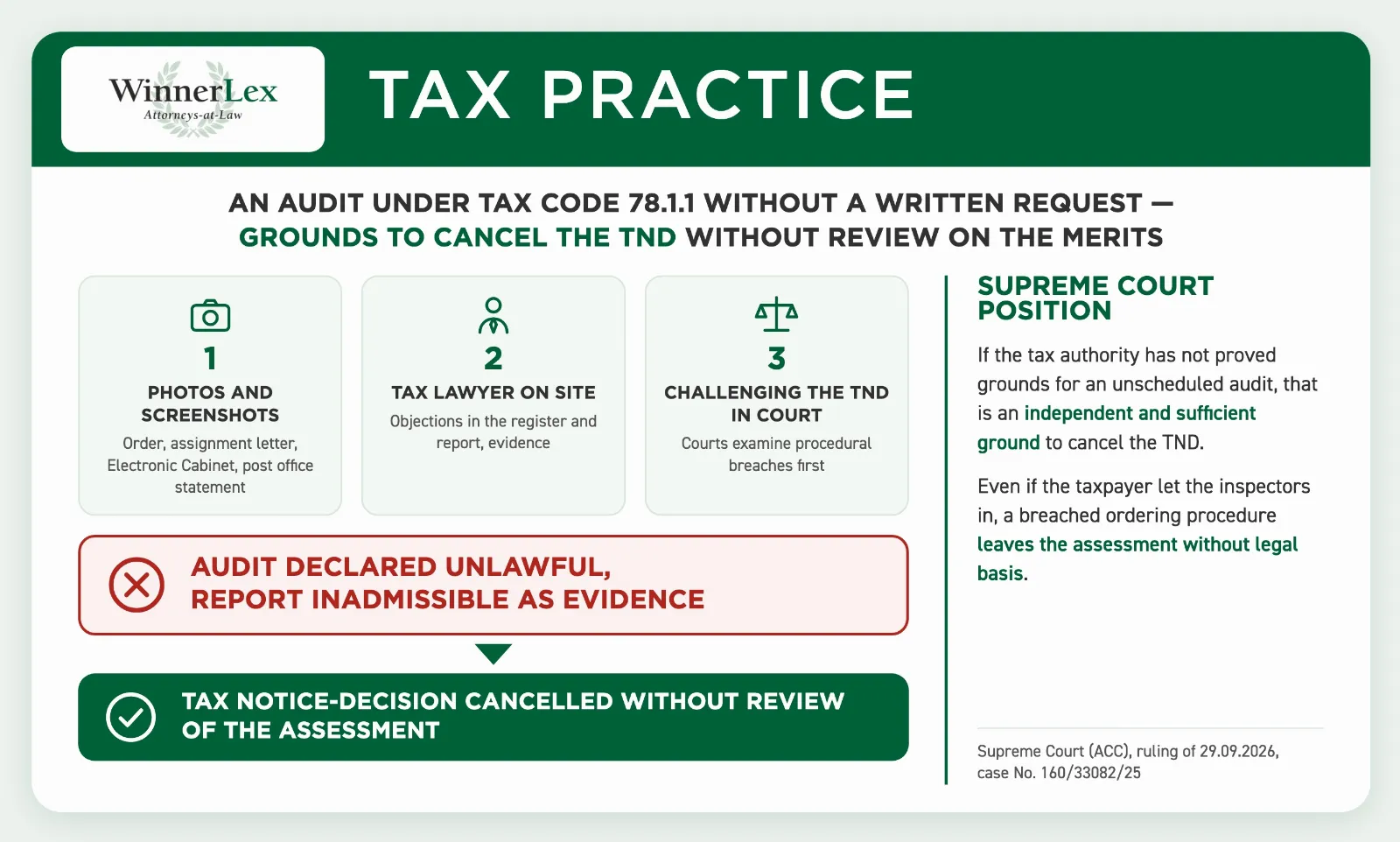 Unscheduled Tax Audit under Subparagraph 78.1.1 of the Tax Code of Ukraine Without a Prior Request: How to Protect Your Business and Cancel the TND
